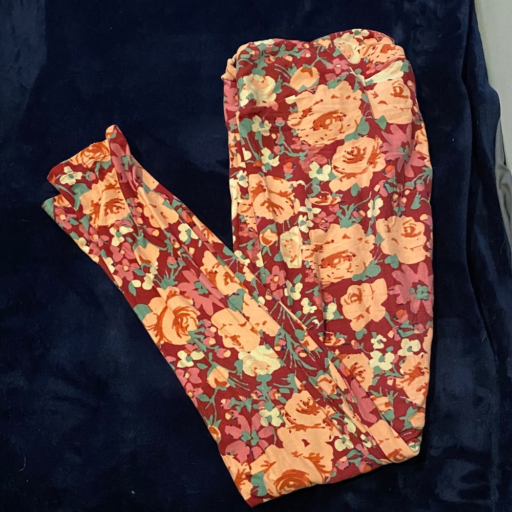 LuLaRoe Floral Leggings - Red and Orange
